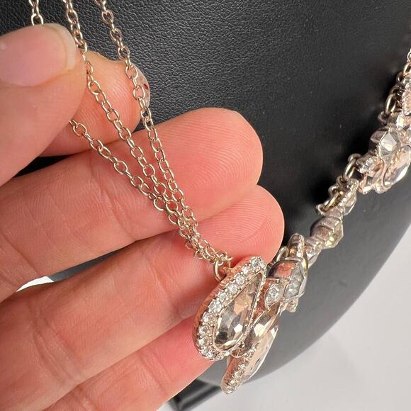 Bella Rose Gold and Crystal Bib Statement Necklace Multi Strand Chain - Picture 2 of 8